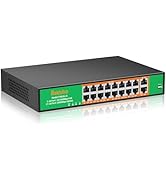 16 Port PoE Switch, 16 PoE+ 100Mbps Ports with 2 Gigabit Uplink, 300W Built-in Power, Support IEE...