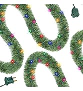 WATERGLIDE Lighted Christmas Green Garland 15FT, with Multicolor String Lights, Pre-lit Artificia...