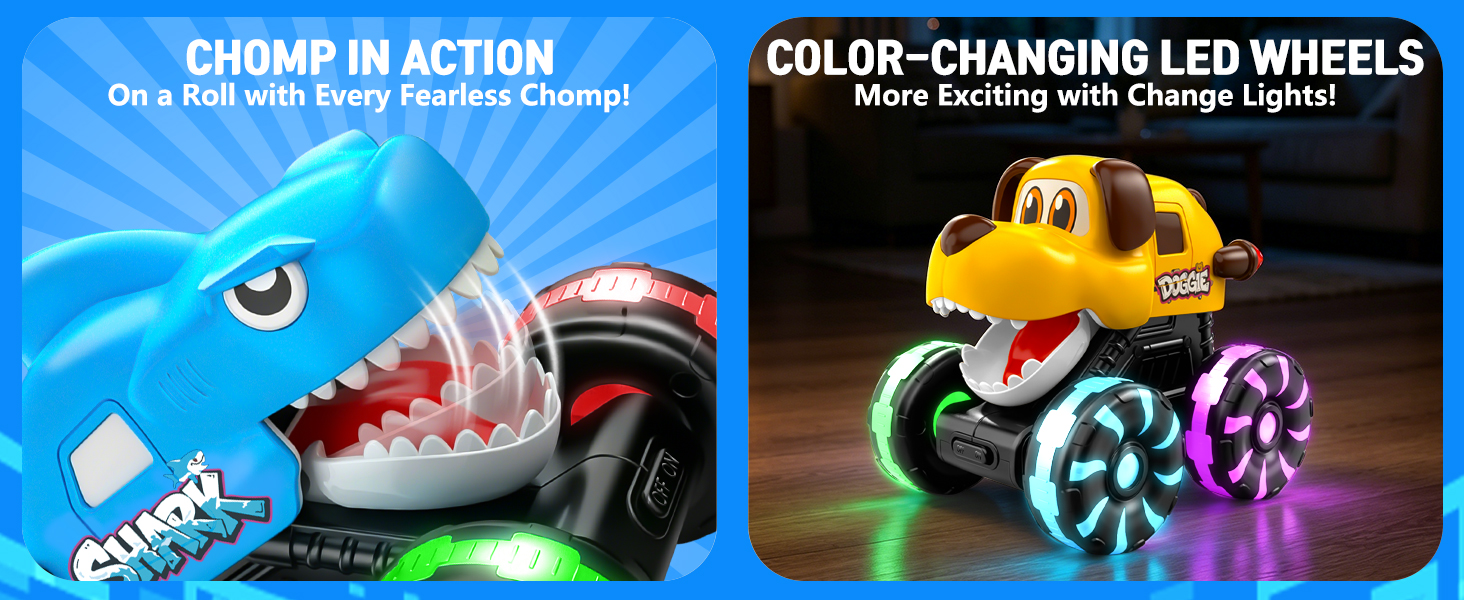 Monster Truck Toys for Kids Toddler, Press &amp;amp; Go Light Up Wheels Car Toys Chomping Mouth Truck Toy