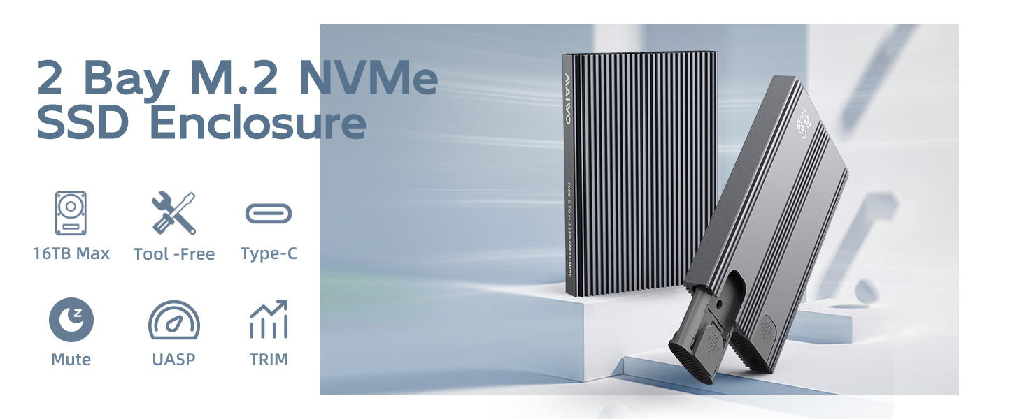 2 Bay M.2 NVMe SSD Enclosure USB 3.1 Gen2 Type-C 10Gbps Support M Key B&amp;M Key Aluminum Case