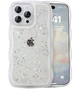 IAIYOXI Case for iPhone 16 Pro Max - Curly Wave Edge Design, Bling Glitter Star Shiny Case, Cute ...