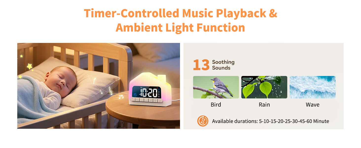 Azxb Alarm Clock for Kids with White Noise Sleep Aid