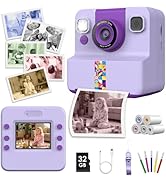 Kids Color Instant Print Camera,Kids Camera with 5 Color Photo Paper.Christmas Birthday Gifts for...