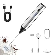 QTDHG Rechargeable Milk Frother with Stand, Electric Frother Wand Handheld Coffee Foam Maker Deta...