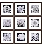 Yaetm 12x12 Picture Frame Set of 9, Brown Wood Grain Square Photo Frame Displays 8x8 with Mat or ...