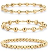 PAVOI 14K Gold Plated Beaded Bracelet Pack for Women | Stainless Steel 3-Piece Stretchy Bracelet ...