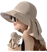 Women Wide-Brim Sun Hats UV-Protection with Neck Flap Breathable Mesh Beach Bucket Hat for Hiking...