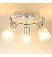 HiBay 3-Light Ceiling Light Fixture, Directional Modern Chrome Track Lighting w/Glass Shades, Flu...