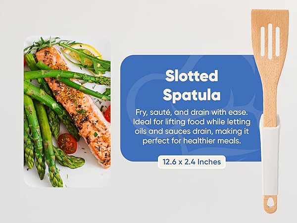 Wooden Cooking Utensils Set White Slotted Spatula