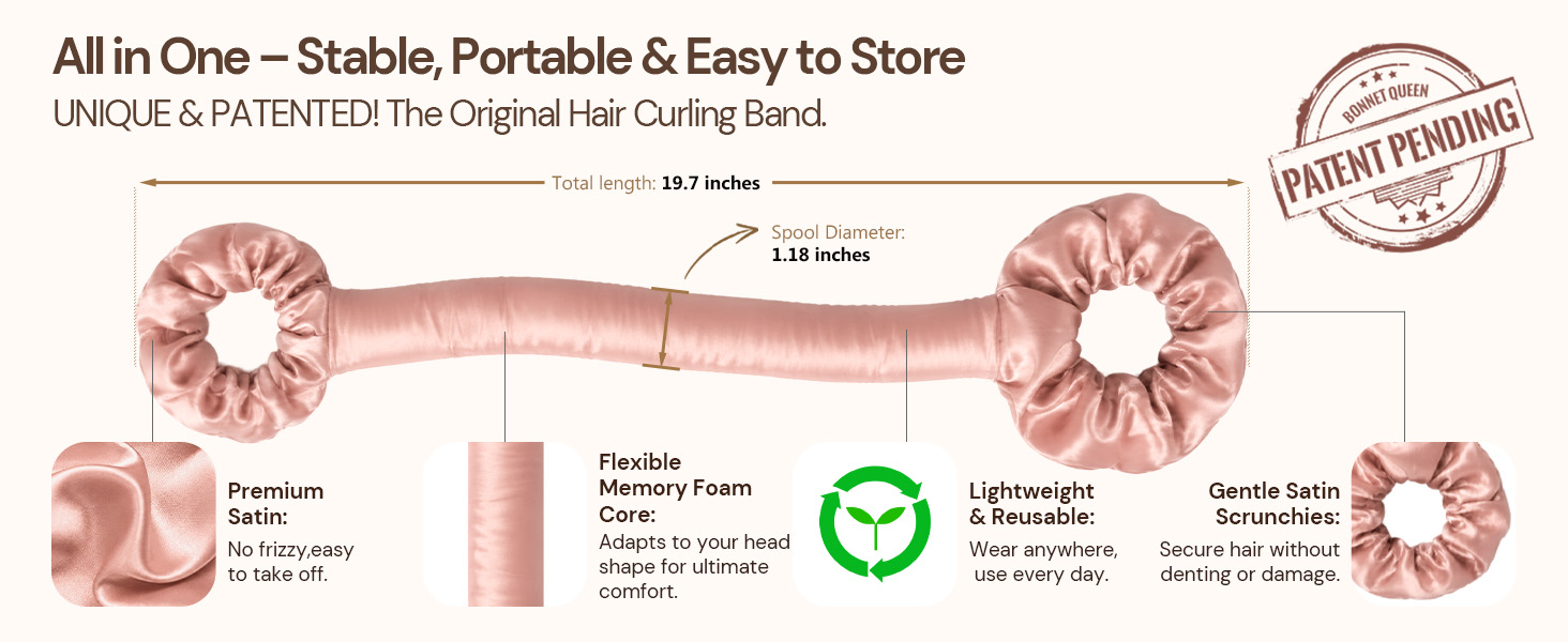 BONNET QUEEN Satin Heatless Hair Curler &amp; Hair Tie Set, Curling Rods for Heatless Curls Overnight