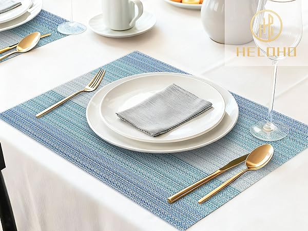 HeloHo Placemats Set of 4,Vinyl Table Place Mats Stain Resistant Foldable Placemats Washable