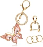 YGMONER Bling Butterfly Pink Crystal Keychains for Car Key D-Ring Keyring &amp; Backpack Accessory Fr...