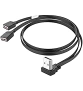 JSADZKJ 90 Degree USB Y Extension Cable USB 2.0 A Male to Dual USB Female Split Adapter Cable Up ...