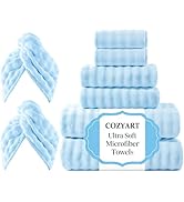 COZYART Lint Free Towel Sets 8 Pcs Light Blue, 500GSM, Super Soft, Absorbent &amp; Quick Dry Microfib...