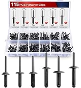 Nilight 115Pcs Universal Pop Rivet Assortment Rivet Clip Black Nylon Blind Rivets 6 Sizes Compati...