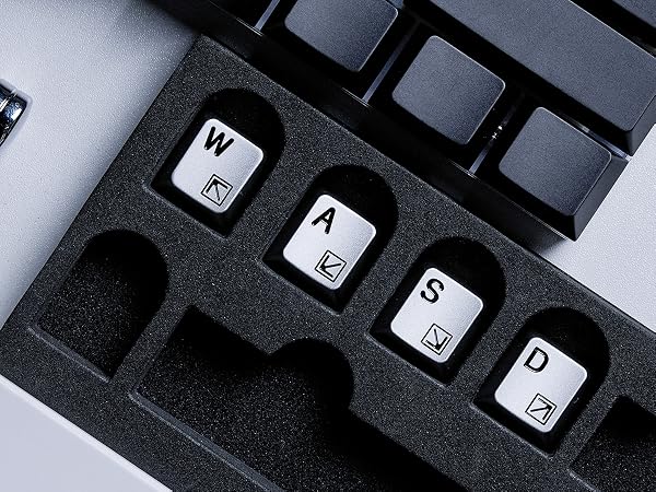 Aluminum Custom Keycaps,Silver CMC Cherry Profile Custom Keycaps 4 Keys W/A/S/D Keys Keyboard Caps