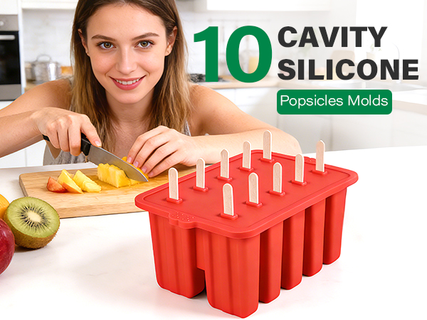Red 10 Cavites Silicone Popsicle Molds,Popsicle Makers