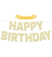 PreJoyStar Pre-Strung Happy Birthday Banner Gold Glitter Birthday Decorations for Women Men Kids,...