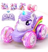 Unicornios Remote Control Car with LED Lights, 360°Rotating 4WD Stunt RC Cars for Girls, 2.4GHz O...