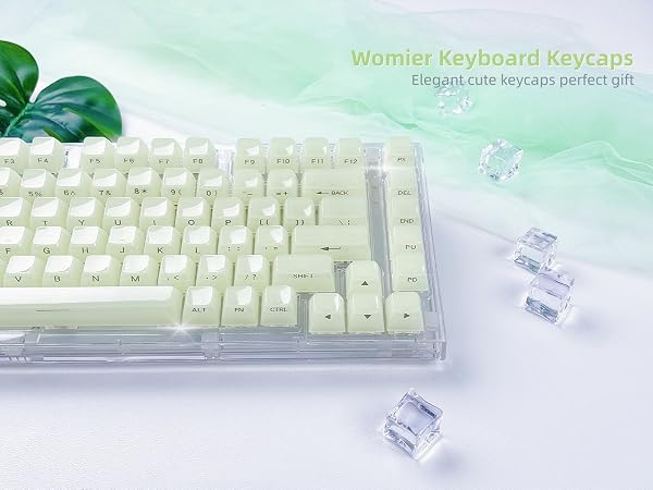 Womier Keyboard Keycaps Jelly - Ceramic Keycaps Style, Clear Creamy Green Key Cap
