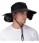EINSKEY Solar Powered Fan Hat, UPF50+ Wide Brim Bucket Hat with Ultralight Clip-On Fans for Outdo...