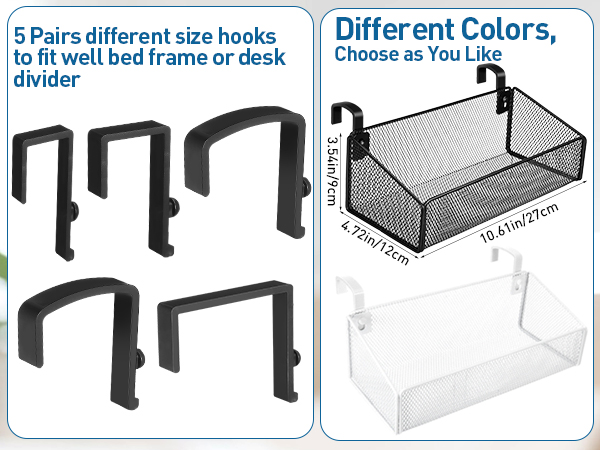 5 Pairs different size hooks to fit well bed frame or desk divider
