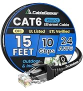 Cat 6 Ethernet Cable 15 ft, Indoor&amp;Outdoor, High Speed 10Gbps 24AWG Pure Copper Internet Network ...