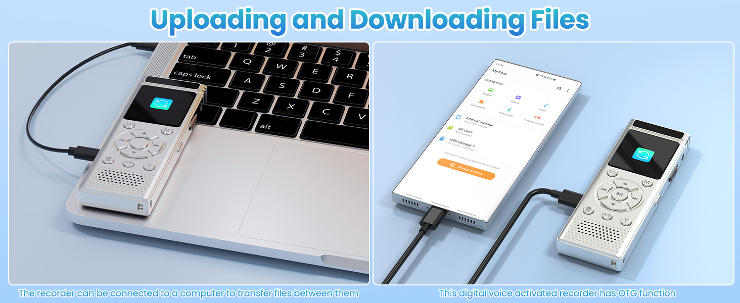 voice recorder with playback file transfer via computer and mobile phone