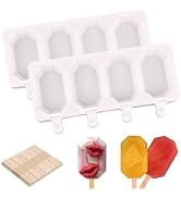 WMKGG Popsicle Silicone Molds Set, 2 PCS Ice Cream Molds with 50 Wooden Sticks for Cake Pop, Ice ...