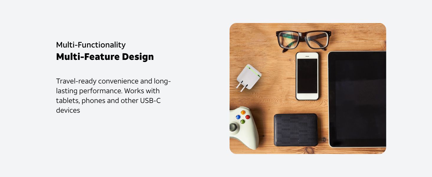 universal charging block 30W gadget USB-C essentials tablet console eyewear desk-ready electronics