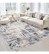 Area Rugs 5x7 Living Room: Washable Rug Modern Abstract Rugs Soft Non Slip Neutral Rug Stain Resi...