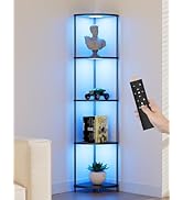 Corner Shelf with RGBCW LED Light, 64.5” Tall Floor Lamp Narrow Bookshelf Organizer, Standing She...