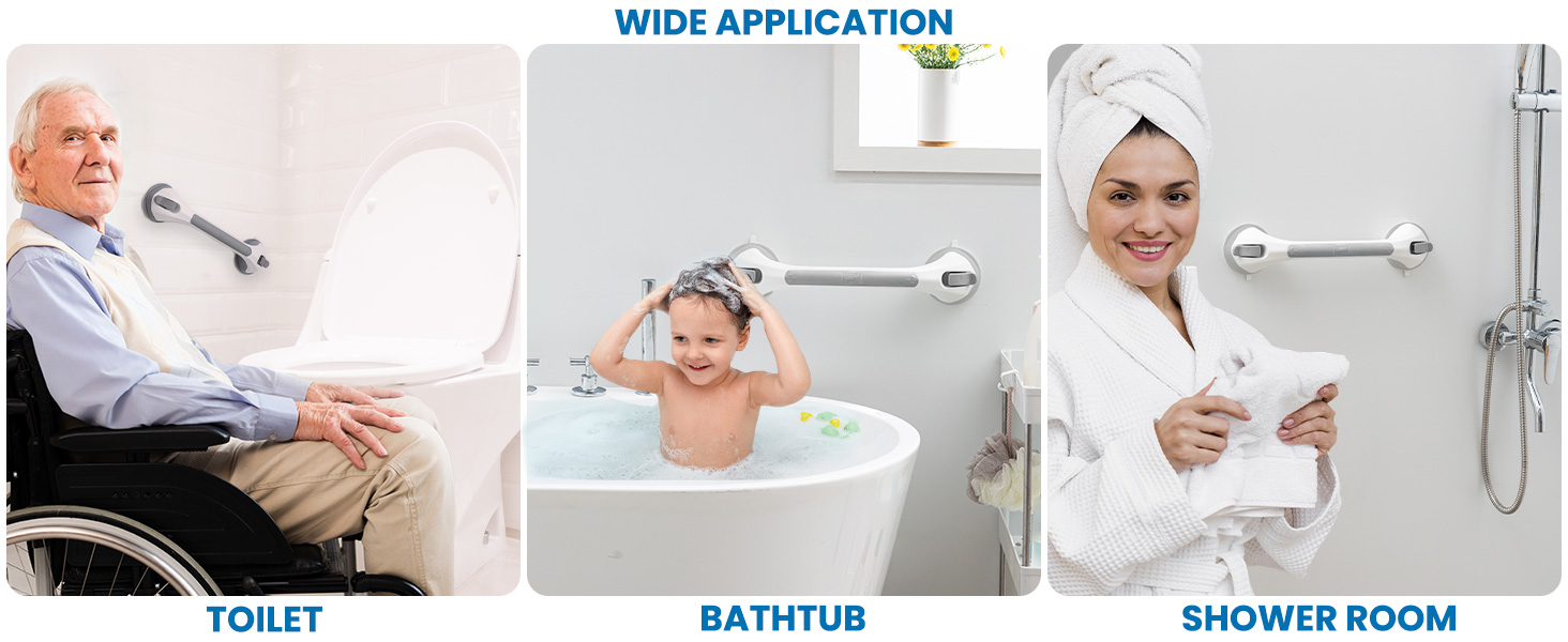 LEVERLOC Grab Bars for Bathtubs and Showers, 17inch Handicap Grab Bars with Two Suction Cup,