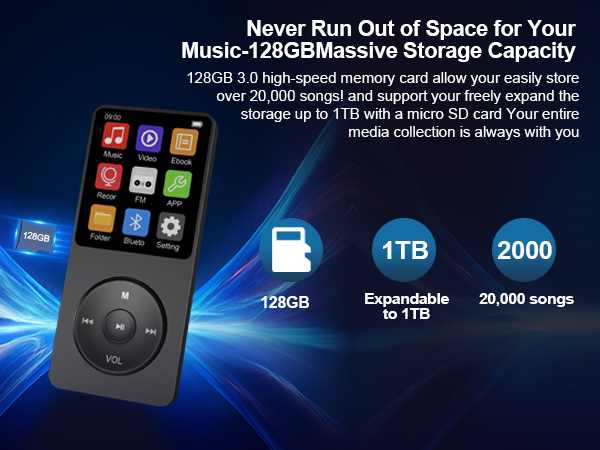 MP3 Player with 128GB large capacity