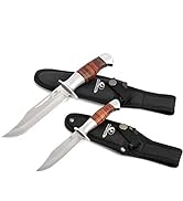 MOSSY OAK Fixed Blade Bowie Knife, 2-piece Hunting Knife with Leather Handle Featuring Laser Patt...