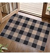 Tangsoo Checkered Easy Jute Rug, 2x3 Washable Ultra Thin Rug for Entryway Non-Slip Black Grey Out...