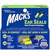 Mack’s Ear Seals Earplugs, 1 Pair with Detachable Cord - 26db High NRR - Dual Purpose Comfortable...
