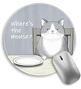 Funny Cat Mouse Pad, Grey Small Round Mouse Pads for Desk, Mini Travel Mousepad for Wireless Comp...