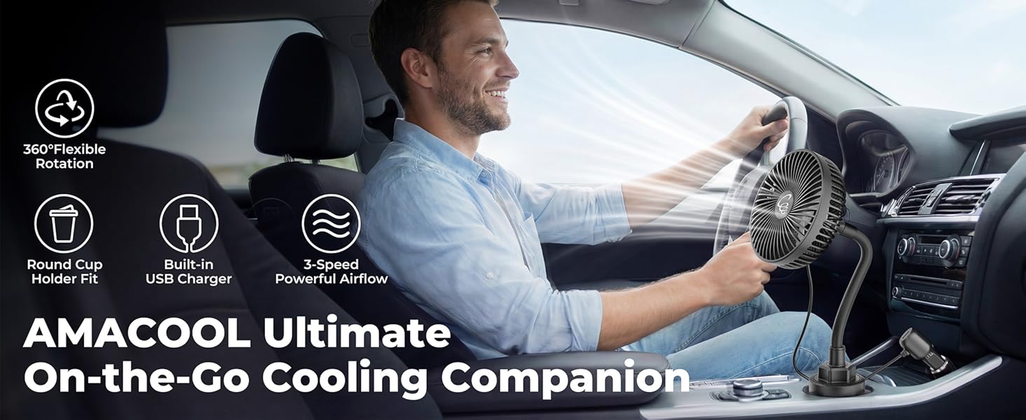 amacool car fan for car road trip travel essentials