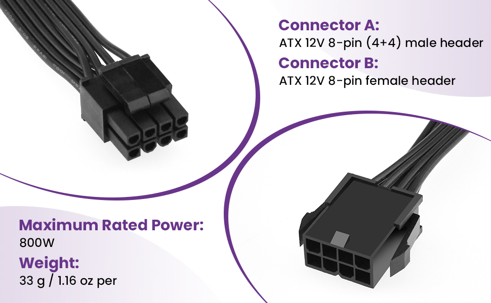 8 pin male to 8 pin female power extension cable