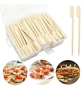 PEOUWNES 200 Pcs Bamboo Wood Paddle Picks Skewers, 3.5 Inch Toothpicks for Appetizers for Cocktai...