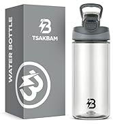 TSAKBAM Clear Water Bottle, 16 oz Reusable Leak-Proof Plastic Transparent Water Bottles with Flip...