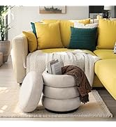 Glitzhome 19.5" H Modern Storage Ottoman, Leatherette Accent Footrest Ottoman, Upholstered Round ...