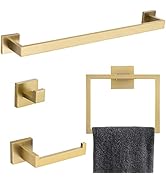 Brushed Gold Bathroom Towel Bar Sets Premium Stainless Steel 4-Piece Bathroom Hardware Set Wall M...
