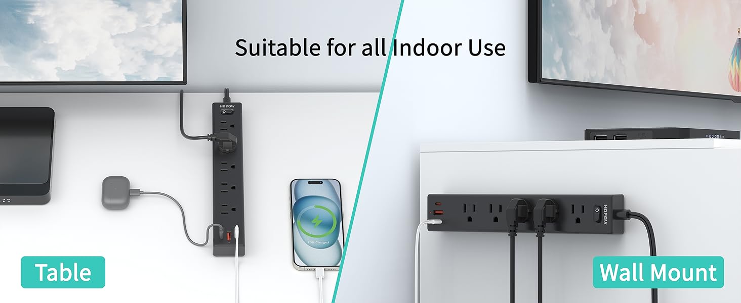 2 prong flat plug power strip