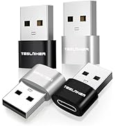 Teslniher USB to USB C Adapter 4 Pack, USBC Female to USB Male Adapter, Type C to USBA Charger Ca...