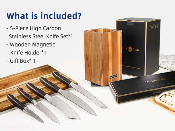 kitchen knife set with a wooden magnetic knife holder