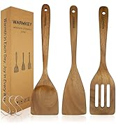 WARMKEY Acacia Wood Spatula Set of 3 - Natural Wooden Cooking Utensils for Nonstick Pans, Scratch...