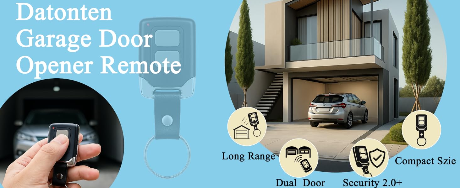 Universal garage remote, compact, dual-door, long range, secure, easy setup
