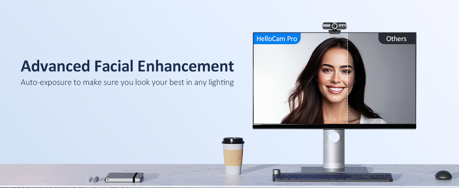 HelloCam pro offers facial enhancement to look your best when chatting online.